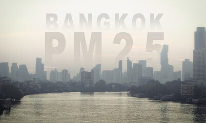 Air pollution, pm 2.5 dust is very high in Bangkok, Thailand