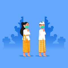 Bali Boy And Girl Give Welcome Greeting During Pandemic Era