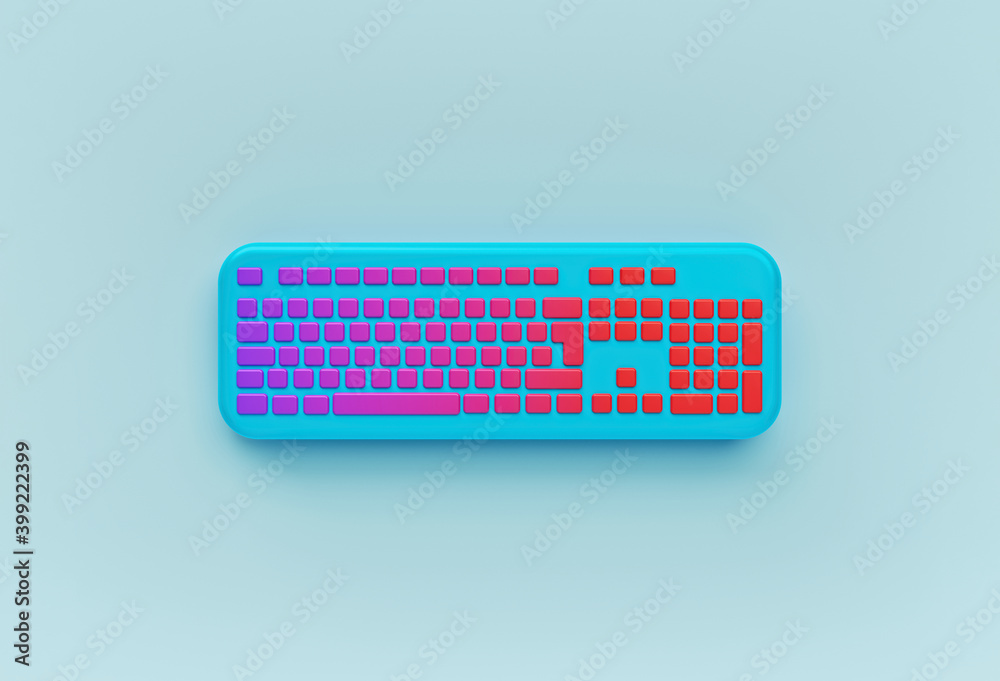 Poster trendy colorful computer keyboard icon. minimal design. 3d rendering
