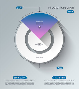 Infographic pie chart template. Share of 25 and 75 percent. Vector illustration
