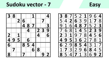 Sudoku game with answers. Simple vector design set Sudoku. Blank template. Complexity of the task is easy.