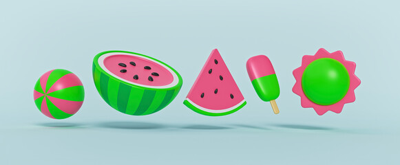 minimal cute summer icons isolated. 3d rendering