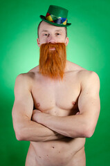 Saint Patrick having fun. Ireland traditional. Sexy funny man. 