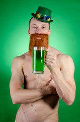 Saint Patrick having fun. Ireland traditional. Sexy funny man. 