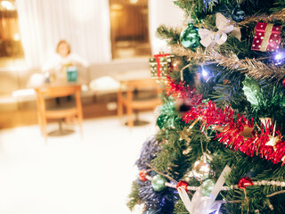 Christmas tree was  decorated for party with Christmas day or Happy new year festival.
