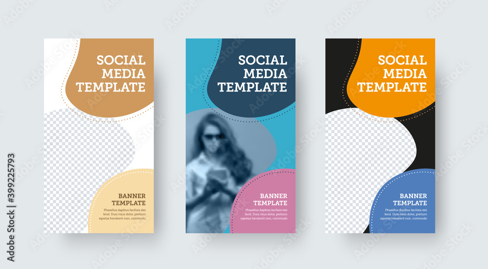 Poster a set of vector posts with rounded color designs, photo space, creative stories for social media.