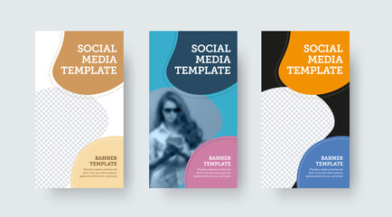 A set of vector posts with rounded color designs, photo space, creative stories for social media.