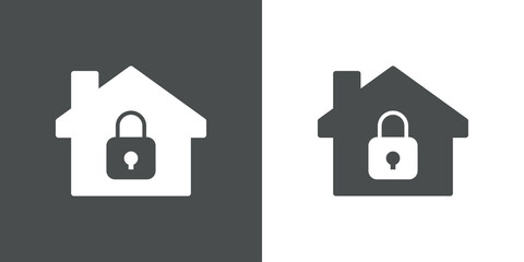 Logotipo seguridad en el hogar. Icono candado en casa en fondo gris y fondo blanco