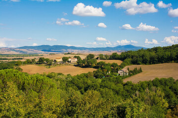 Obraz premium The late summer landscape around Bagno Vignoni in in Val d'Orcia, Siena Province, Tuscany, Italy