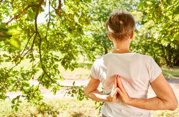 Yoga meditation with hands in prayer pose