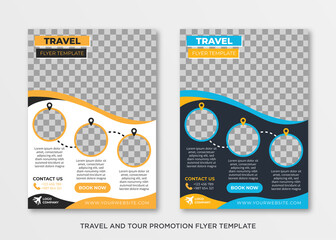 Simple and clean travel and tour promotion flyer collection design template