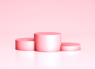 Empty podium, product shelf template. Pink top hats podium and background. 3d render