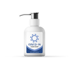 Design of the label of antibacterial liquid hand soap. Mock up of antiseptic