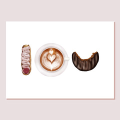 Valentines Card Sweets And Coffee I Love You
