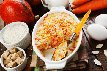 Pumpkin casserole with carrot and rice