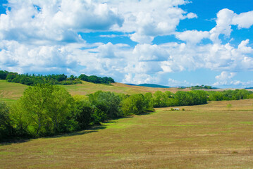 The late summer landscape around Buonconvento in Siena Province, Tuscany, Italy
