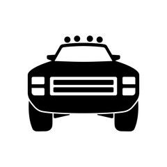 SUV icon. Off-road vehicle. Black silhouette. Front view. Vector flat graphic illustration. The isolated object on a white background. Isolate.