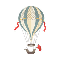 Vintage air balloon with gasbag and gondola flat vector illustration isolated.