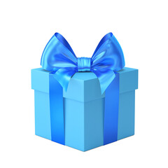 Blue gift box with ribbon and bow isolated on white. Clipping path included