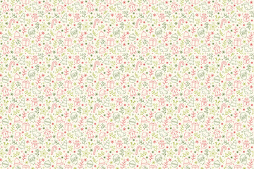 Christmas background with ornaments. Design of Xmas seamless pattern. Vector