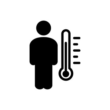 Control de temperatura. Icono hombre con term&oacute;metro en color negro