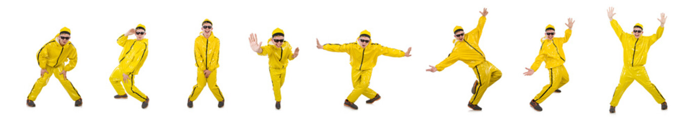 Man in yellow suit isolated on white