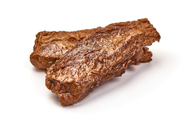 Cooked pork ribs, isolated on white background