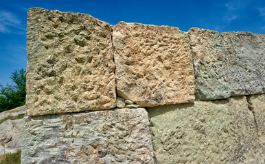 Ancient stone wall in near plan