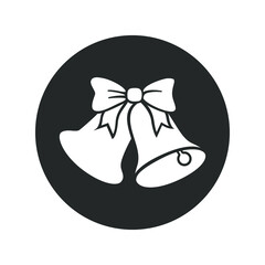 Christmas bells graphic symbol. Ribbon with two bells sign in the circle isolated on white background. Vector illustration