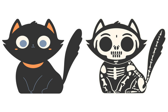 Cat skeleton vector cartoon illustration isolated on a white background.