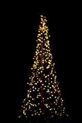 Fototapeta na wymiar Bokeh Overlay Weihnachtsbaum im Garten , Weihnachtszeit, festliche Lichter, Nikkor 70-200 / F 2,8