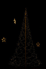 Bokeh Overlay Christbaum im Garten, Weihnachtszeit, festliche Lichter, Nikkor 70-200 / F 2,8