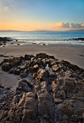 Beautiful morning orange sunrise at Salthill beach in Galway city, Ireland 