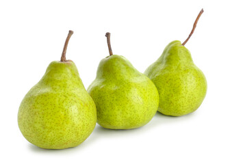 Fresh ripe pears on white background