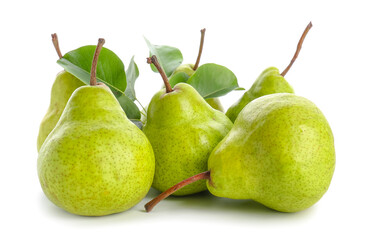 Fresh ripe pears on white background