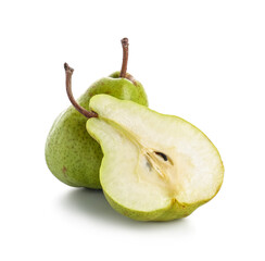 Fototapeta na wymiar Fresh ripe pears on white background