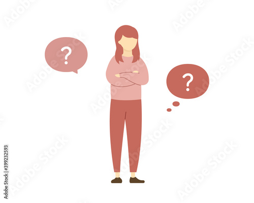 考える女性のイラスト 悩む 疑問符 吹き出し 人物 代 若い 代 ハテナ 悩む Wall Mural Yugoro