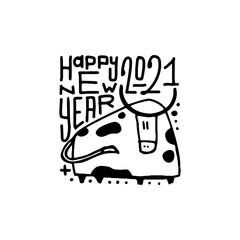 Happy New Year poster . Year of Ox 2021.