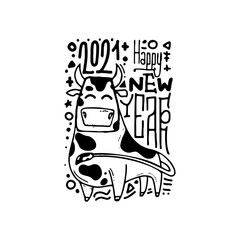 Happy New Year poster . Year of Ox 2021.