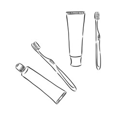 Teeth cleaning set. Instruments for oral hygiene. Hand-drawn illustration converted to vectors. toothbrush and toothpaste vector sketch illustration