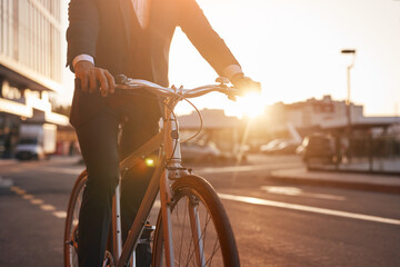 Crop entrepreneur riding bicycle in evening