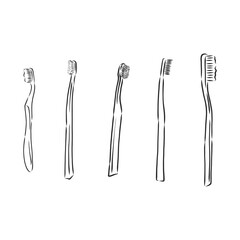 Teeth cleaning set. Instruments for oral hygiene. Hand-drawn illustration converted to vectors. toothbrush and toothpaste vector sketch illustration