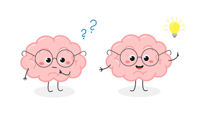 Funny nerdy brain in glasses brainstorming concept