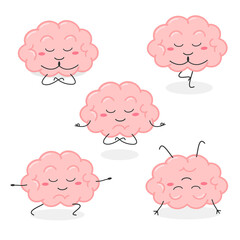 Cartoon human brain organ character practicing yoga