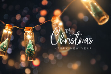 Merry Christmas and happy new year concept, Close up, Elegant Christmas tree in glass jar...