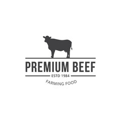 Vector isolated logo of premium beef or finest quality farming food