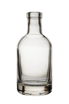 Open glass bottle of standard shape with a thick bottom. Isolated on a white background