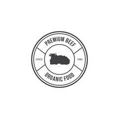 Premium beef, organic food - circle badge with black cow sillhouette