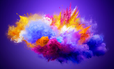 Blue, orange and pink powder explosion