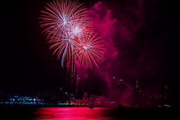 The blurred background of fireworks (light trails) is beautiful at night, seen in the New Year holidays, Christmas events, for tourists to take pictures during public travel.